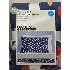 1 Room Essentials Reversible Microfiber Sham Blue Cherry Standard Size 20x26 NEW